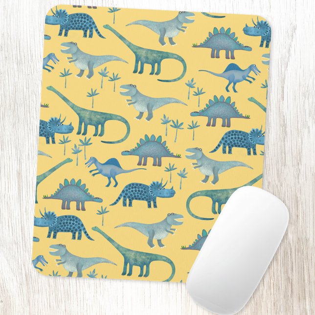 Cute Dinosaurs Sunshine Yellow Mouse Pad (Fun dinosaur pattern yellow art mousemat)