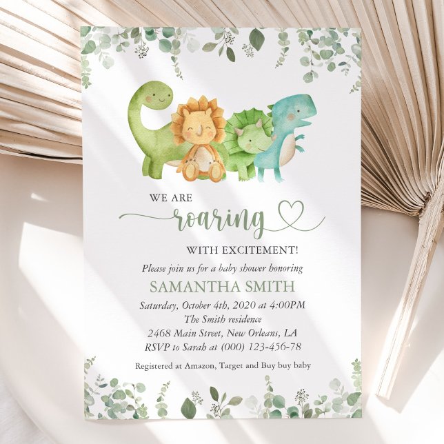 Cute Dinosaurs, T-Rex, Jurassic, Baby Shower Invitation (Creator Uploaded)
