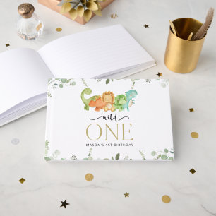 Cute Dinosaurs, T-Rex, Jurassic, First Birthday Guest Book