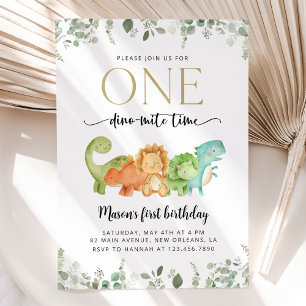 Cute Dinosaurs, T-Rex, Jurassic, First Birthday Invitation