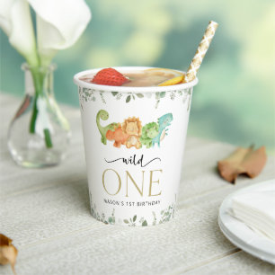Cute Dinosaurs, T-Rex, Jurassic, First Birthday Paper Cups
