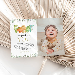 Cute Dinosaurs, T-Rex, Jurassic, First Birthday Thank You Card