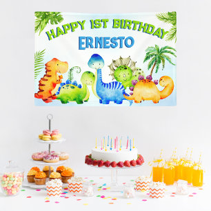 Cute dinosaurs toddler birthday party personalised banner