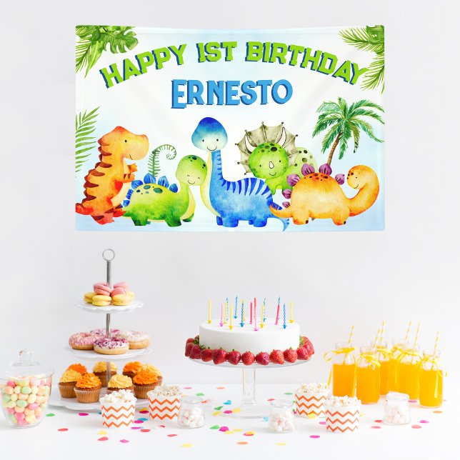 Cute dinosaurs toddler birthday party personalised banner (Creator Uploaded)