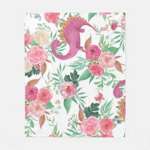 Cute Dinosaurs Vintage Floral Pattern Fleece Blanket