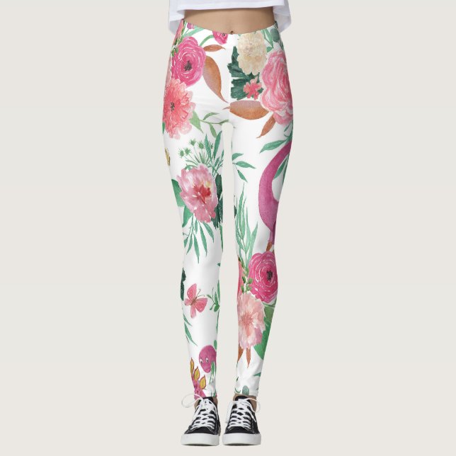 Cute Dinosaurs Vintage Floral Pattern Leggings (Front)