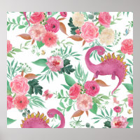 Cute Dinosaurs Vintage Floral Pattern