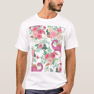 Cute Dinosaurs Vintage Floral Pattern T-Shirt