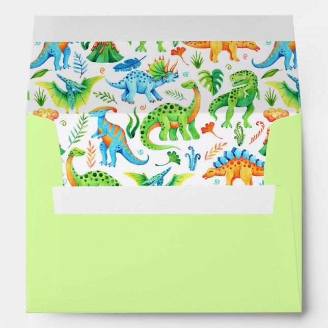 Cute Dinosaurs Watercolor Boy's Birthday T rex Envelope (Back (Bottom))