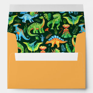 Cute Dinosaurs Watercolor Boy's Birthday T rex Envelope