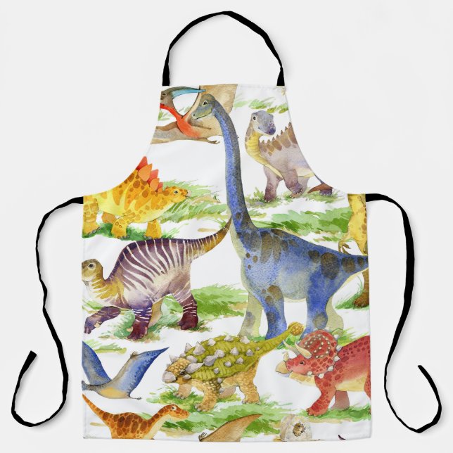 Cute Dinosaurs Watercolor Seamless Art Apron (Front)