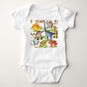 Cute Dinosaurs Watercolor Seamless Art Baby Bodysuit