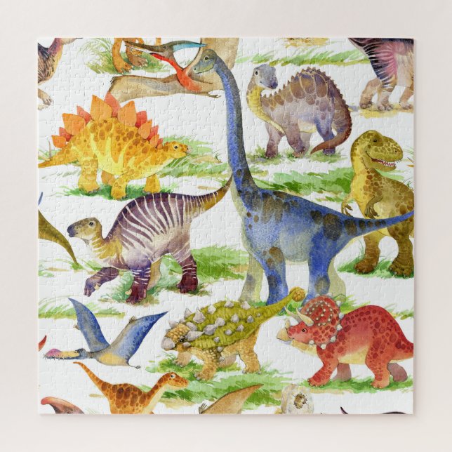 Cute Dinosaurs Watercolor Seamless Art Jigsaw Puzzle (Vertical)