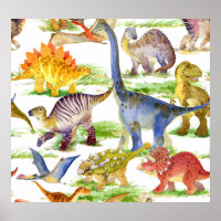 Cute Dinosaurs Watercolor Seamless Art