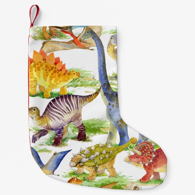 Cute Dinosaurs Watercolor Seamless Art Small Christmas Stocking (Front)