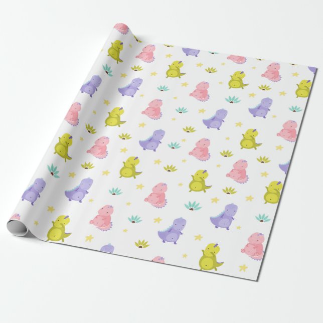 Cute Dinosaurs Wrapping Paper (Unrolled)