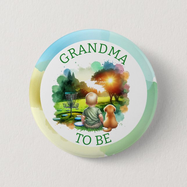Cute Disc Golf Boy's Baby Shower | Grandma to be 6 Cm Round Badge (Front)