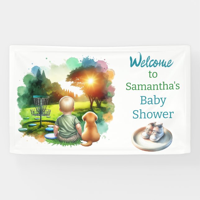 Cute Disc Golf Boy's Baby Shower Welcome Sign (Horizontal)