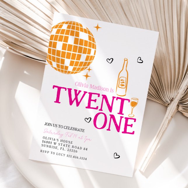 Cute Disco Ball Wine 21st Birthday Party Invitation (Creator Uploaded)