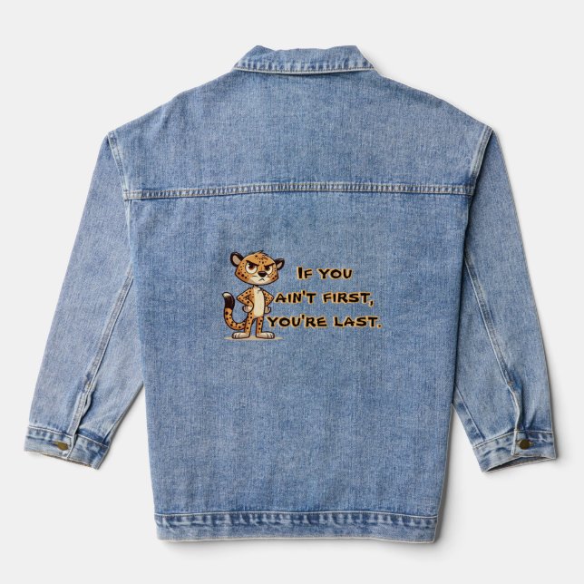 cute, disgruntled cheetah denim jacket (Back)