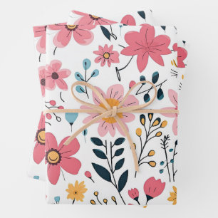 Cute Ditsy Spring Flower Wrapping Paper Sheet