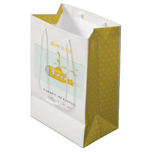 Cute Dive In Underwater Submarine Yellow Birthday Medium Gift Bag
