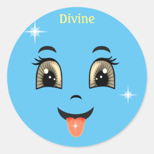 Cute Divine Blue Happy Face Classic Round Sticker