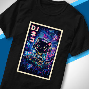 Cute DJ Cat Nightlife Cyberpunk Japanese Music Art T-Shirt
