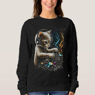 Cute DJ Cat Spinning Feline Grooves Sweatshirt