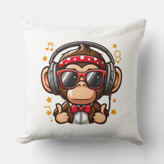 Cute DJ Monkey with Headphones for Kids Cushion