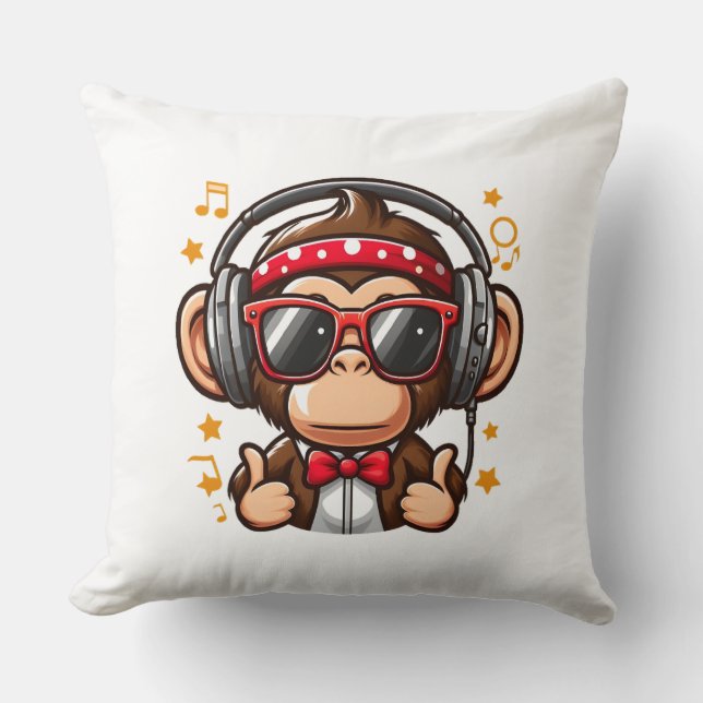 Cute DJ Monkey with Headphones for Kids Cushion (Front)