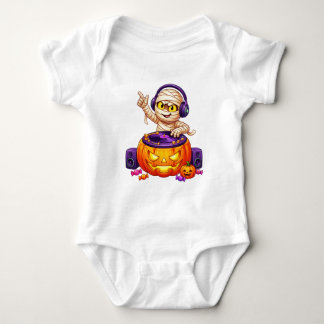 Cute DJ Mummy Pumpkin Turntable Halloween Baby Bodysuit