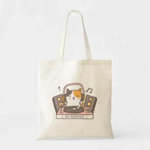 Cute DJ Scratch Kitty Cat Pun Humour Tote Bag