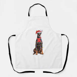 Cute Doberman Christmas Tree Lights Dog Lover Apron