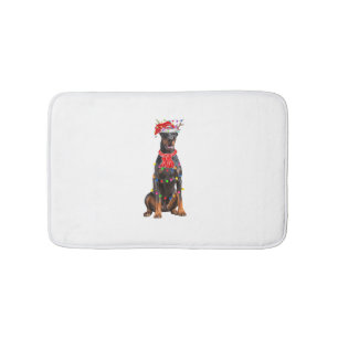 Cute Doberman Christmas Tree Lights Dog Lover  Bath Mat