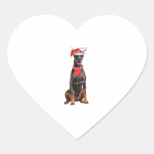 Cute Doberman Christmas Tree Lights Dog Lover Heart Sticker
