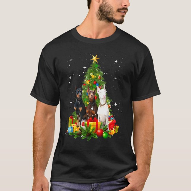 Cute Doberman Dog Christmas Tree T-Shirt (Front)