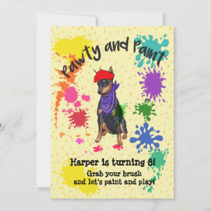 Cute Doberman Dog Fun Art Birthday Party Invitation