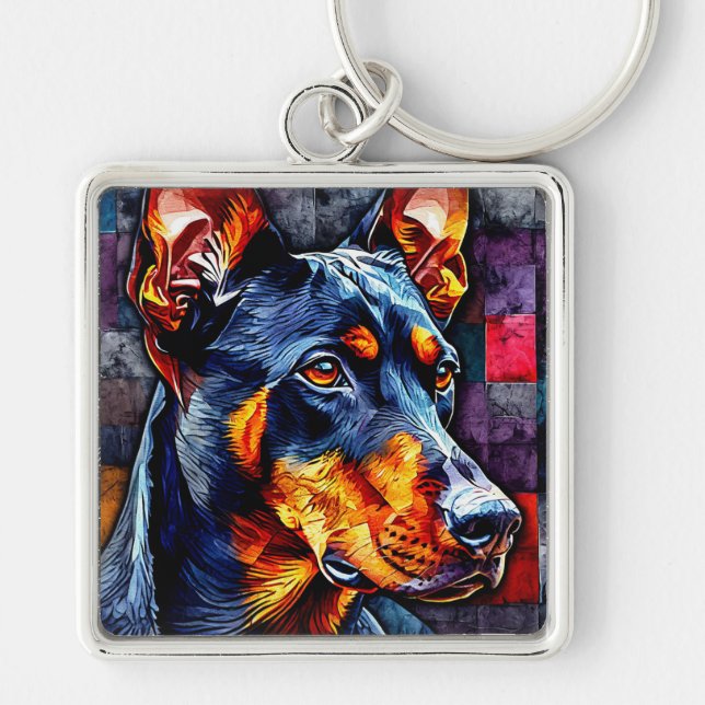 Cute Doberman dog Key Ring (Front)