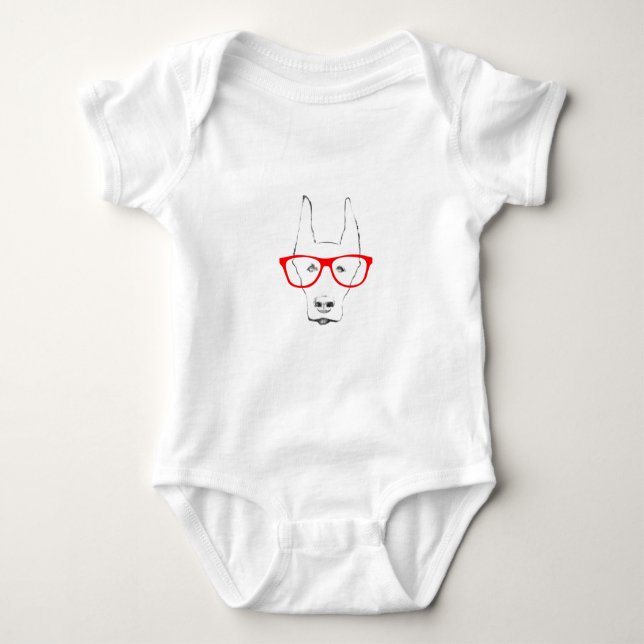 Cute Doberman Pinscher Dog Face w Spectacle Sketch Baby Bodysuit (Front)