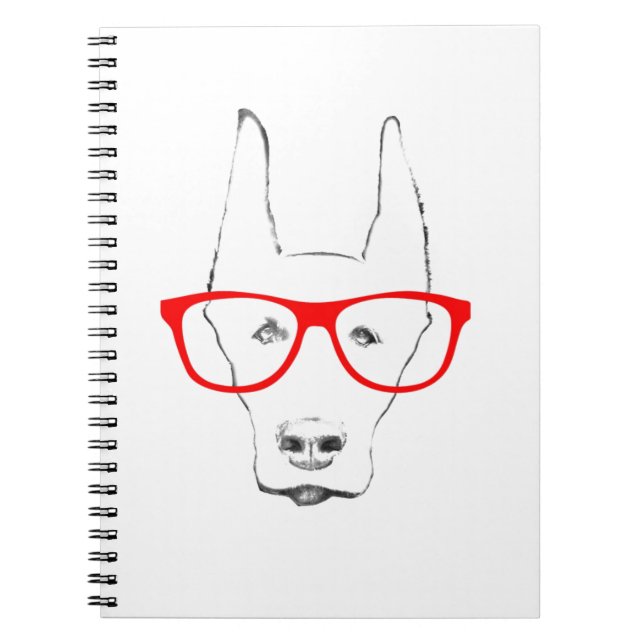 Cute Doberman Pinscher Dog Face w Spectacle Sketch Spiral Notebook (Front)