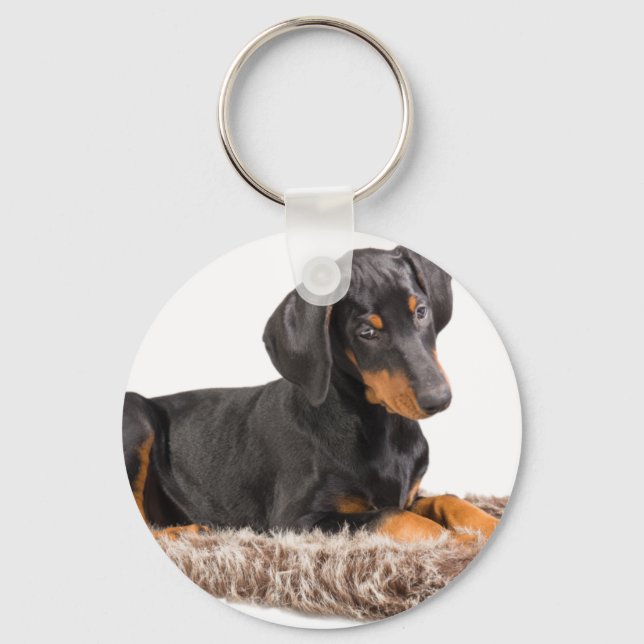 cute doberman pinscher puppy key ring (Front)