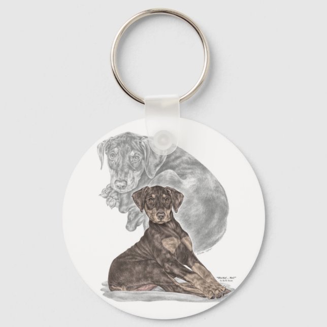Cute Doberman Pinscher Puppy Key Ring (Front)