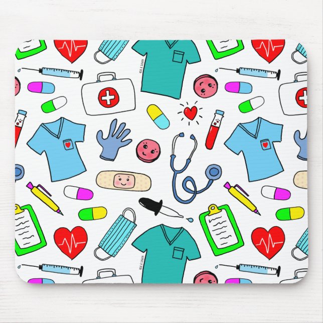 Cute Doctor Nurse Medical Supplies Pattern Mouse Pad (Front)