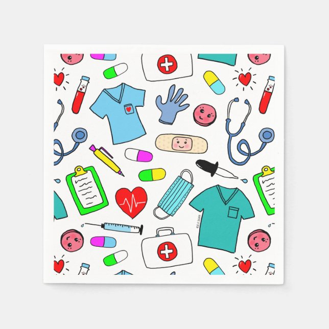 Cute Doctor Nurse Medical Supplies Pattern Napkin (Front)
