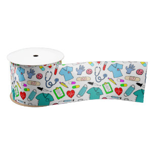 Cute Doctor Nurse Medical Supplies Pattern Satin Ribbon