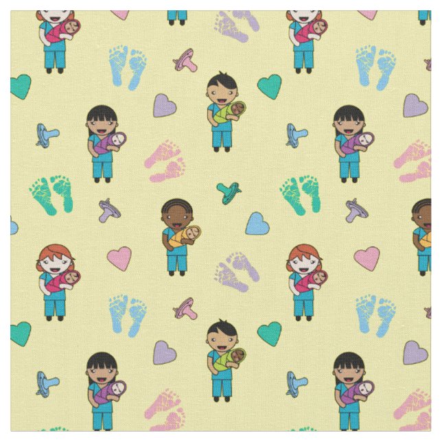 Cute Doctors and Nurses with Newborns Fabric (Close Up)