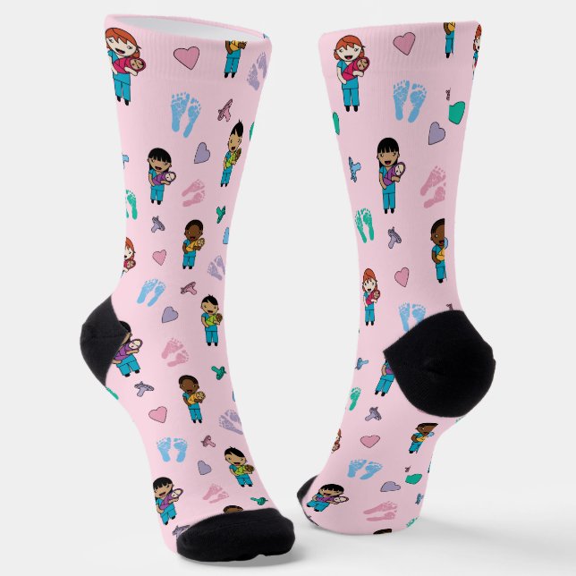Cute Doctors and Nurses with Newborns Socks (Angled)