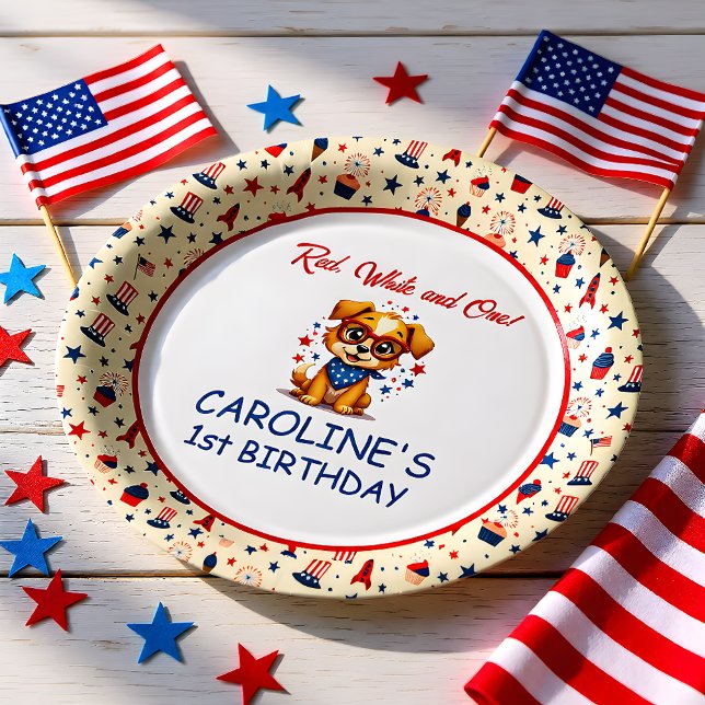 Cute Dog 4th Of July First Birthday Paper Plate (Creator Uploaded)