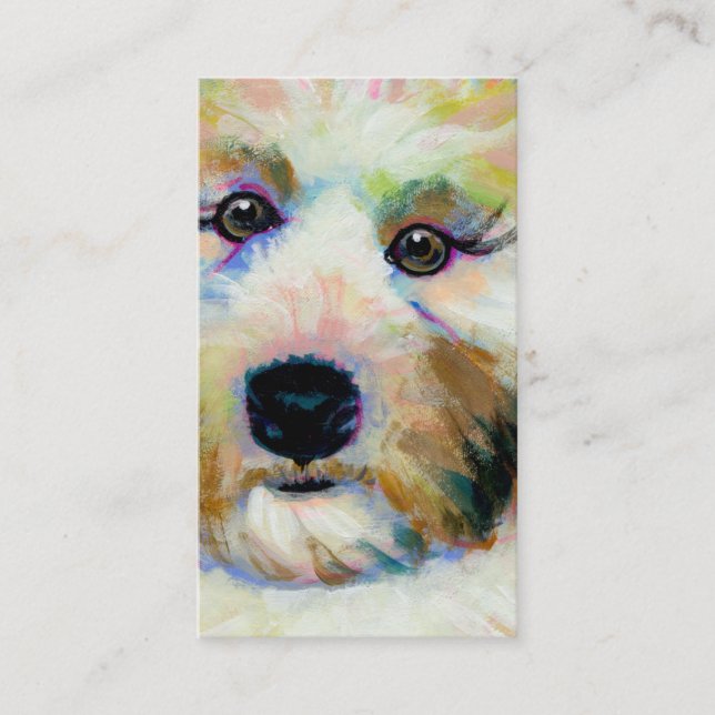 Cute dog adorable face fun colourful art painting business card (Front)